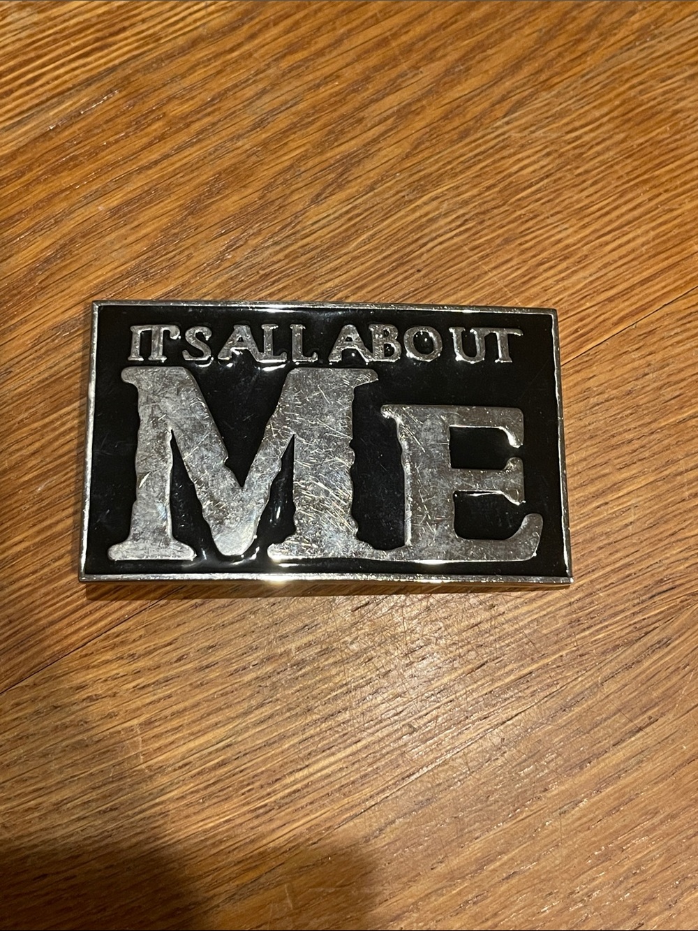 "It's All About Me" Silver & Black Belt Buckle